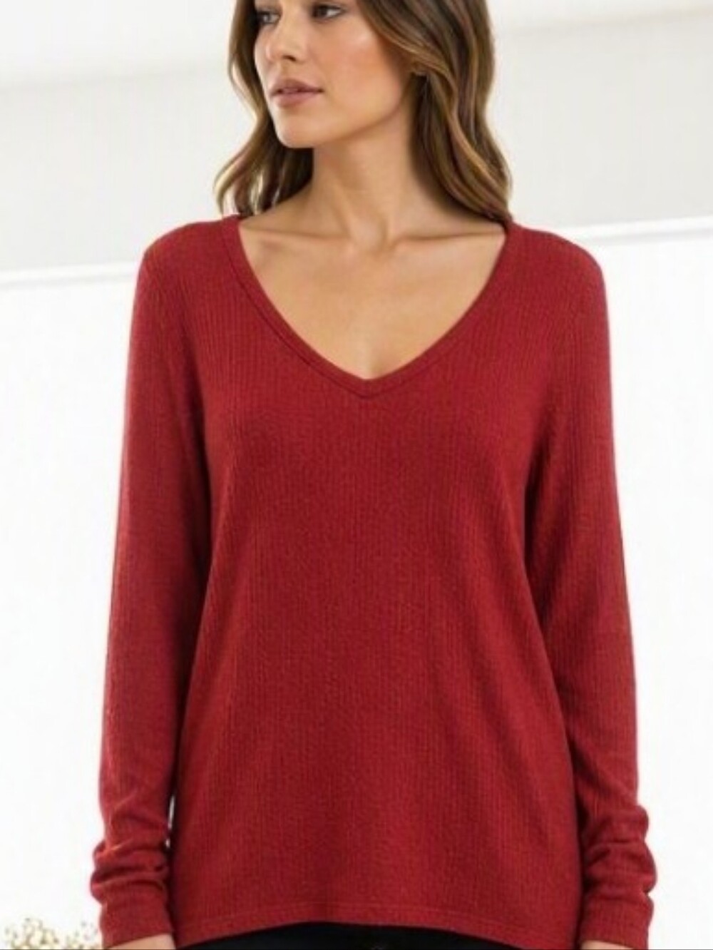 Kristin Nicole Maroon Burgundy V-Neck Long Sleeve Lightweight Sweater size L